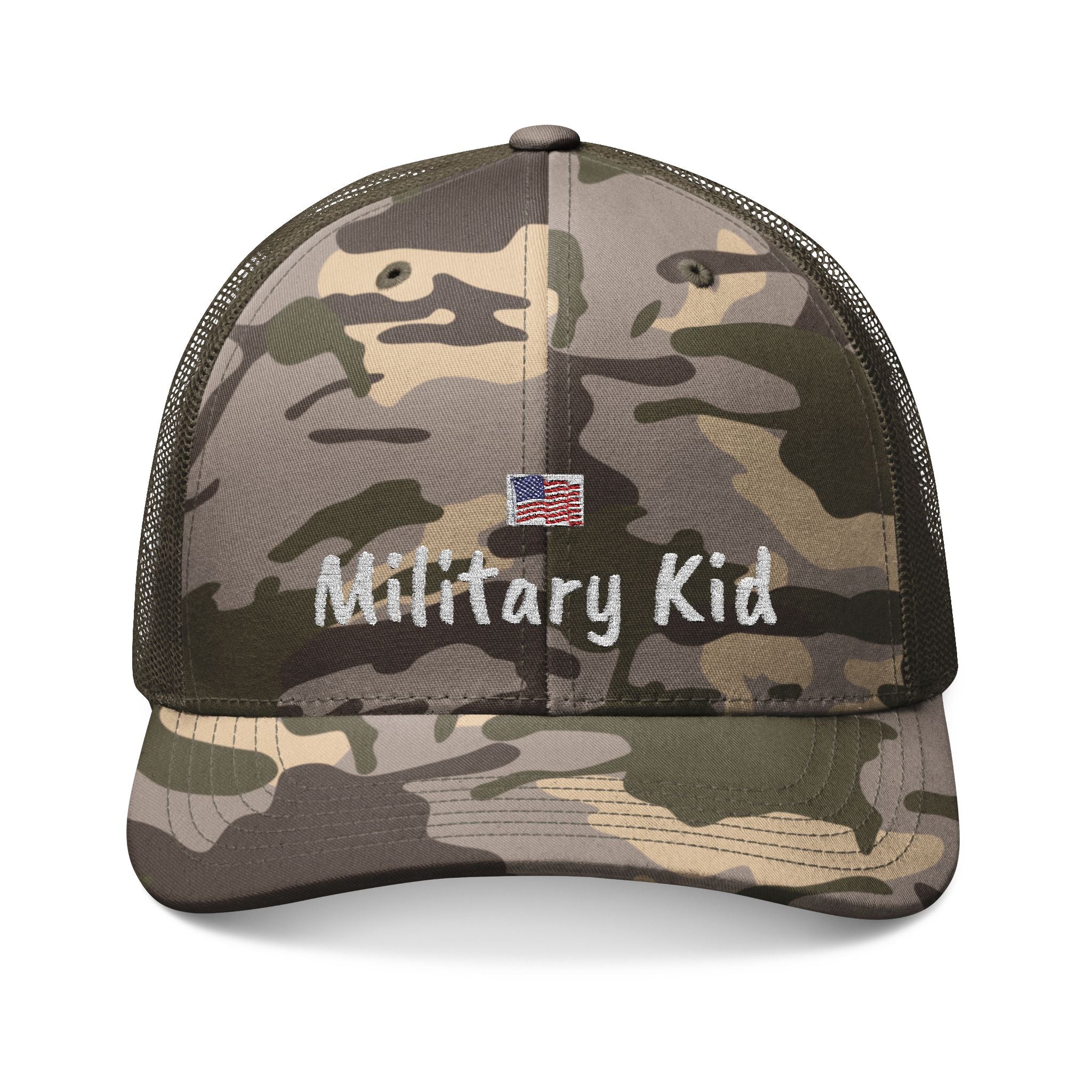 Camo Hat — "Military Kid" Embroidered Patch, Kids & Family Military Pride Cap