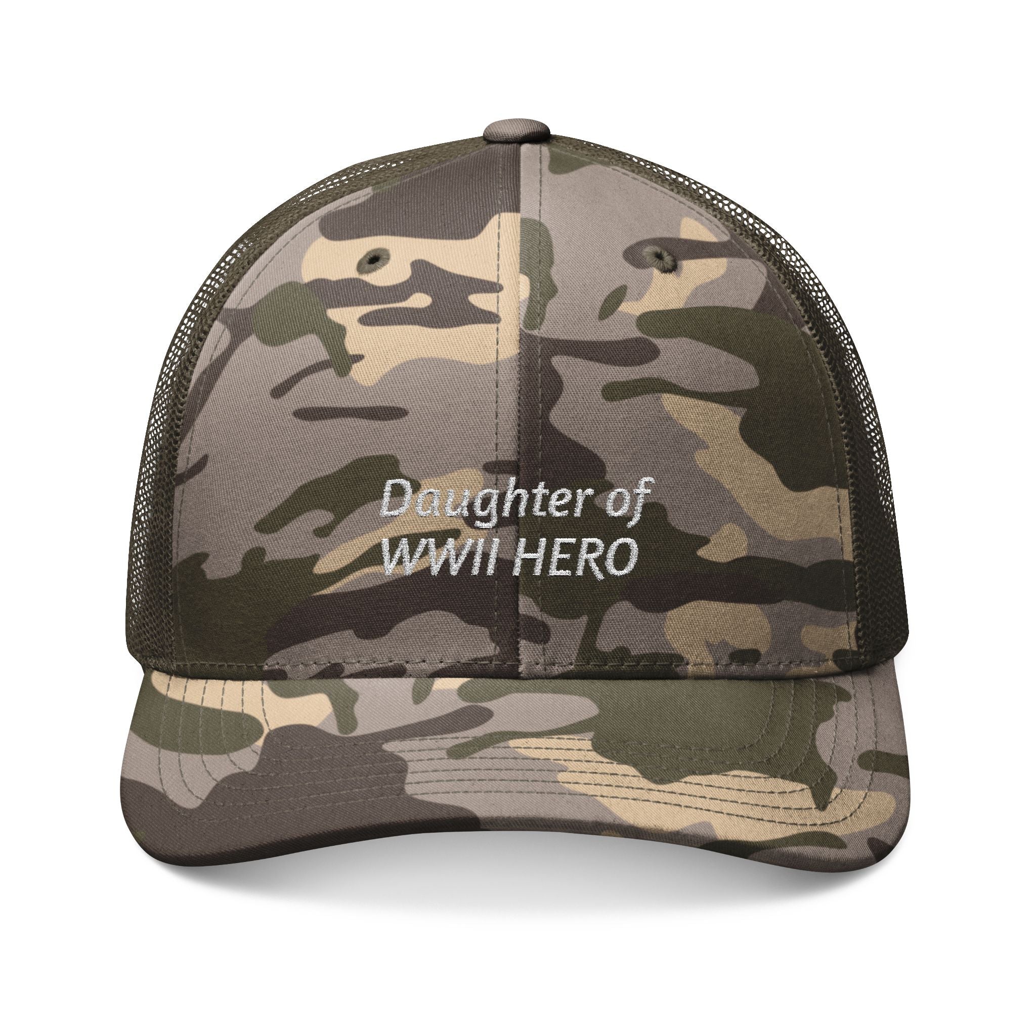 Camouflage Hat — "Daughter of WWII Hero" Embroidered Cap