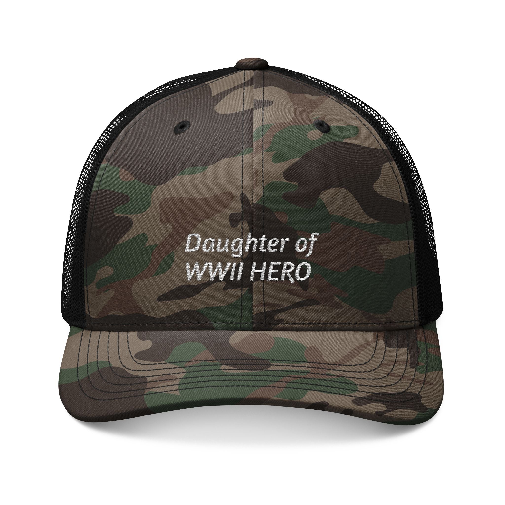 Camouflage Hat — "Daughter of WWII Hero" Embroidered Cap