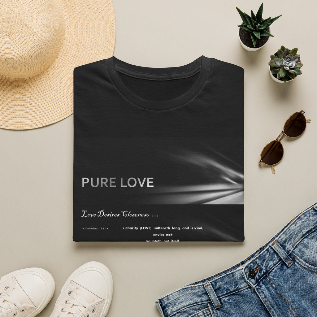 T-Shirt — "Pure Love" Minimalist Graphic Tee (Monochrome, Romantic Lyrics)
