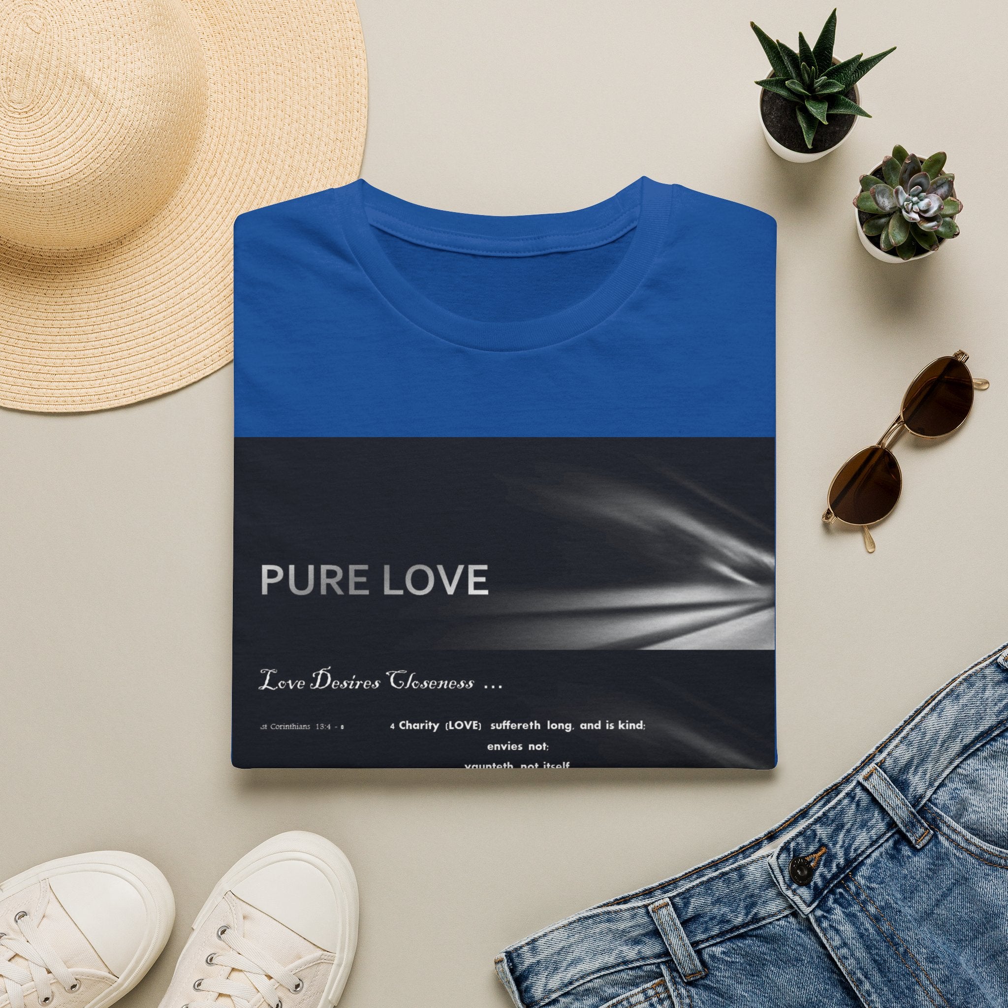 T-Shirt — "Pure Love" Minimalist Graphic Tee (Monochrome, Romantic Lyrics)