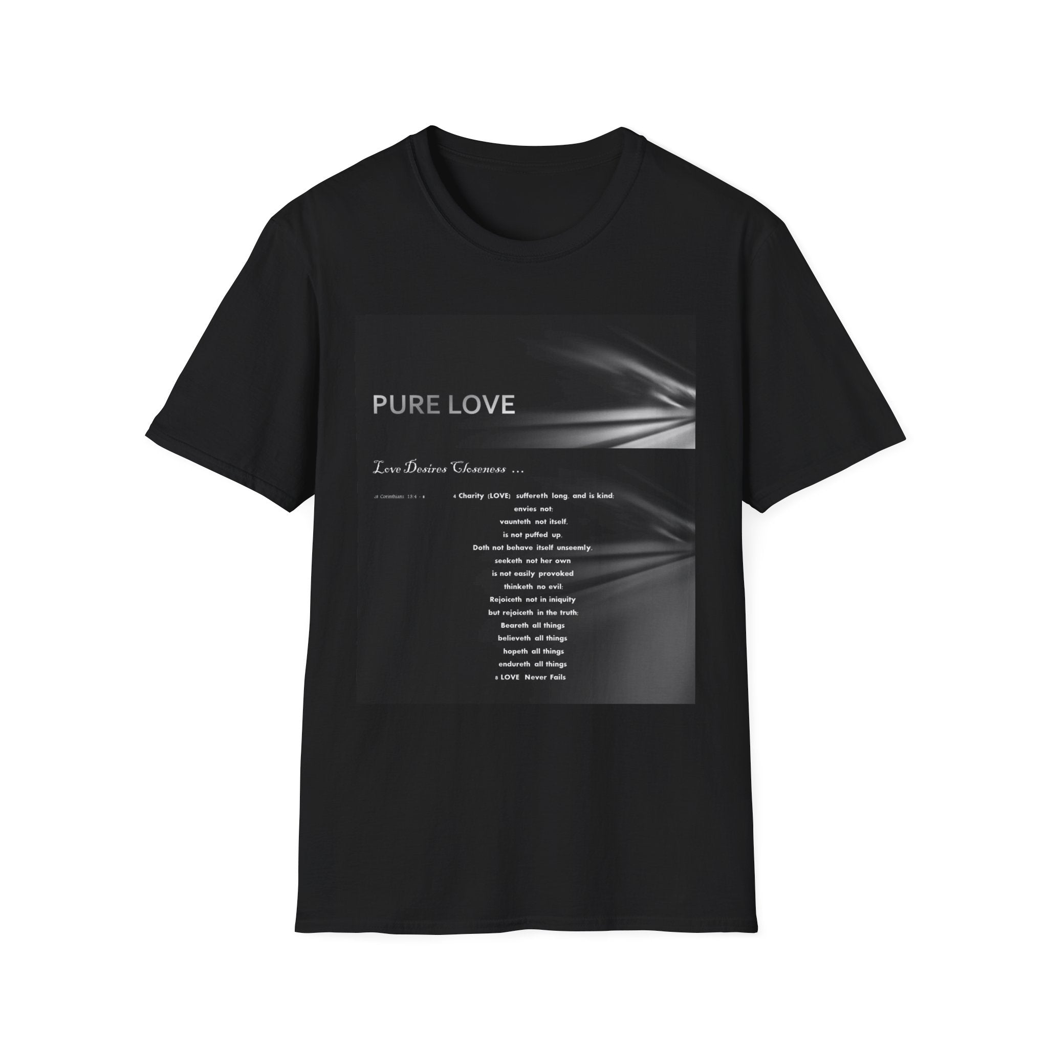 T-Shirt — "Pure Love" Minimalist Graphic Tee (Monochrome, Romantic Lyrics)